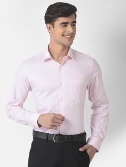 Turtle - Men Giza Cotton Slim Fit Jacquard Self Design Light Pink Party Shirt