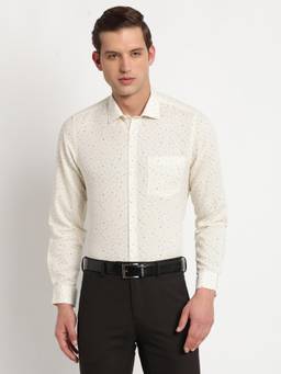 Turtle - Men Cotton Linen Slim Fit Printed Beige Formal Shirt