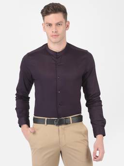 Turtle - Men Cotton Stretch Slim Fit Solid Purple Party Shirt
