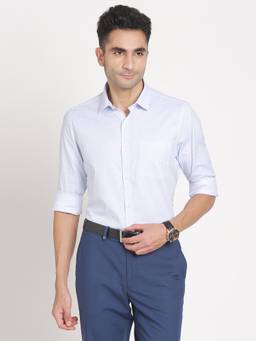 Turtle - Men Pure Cotton Slim Fit Checkered Light Blue Formal Shirt