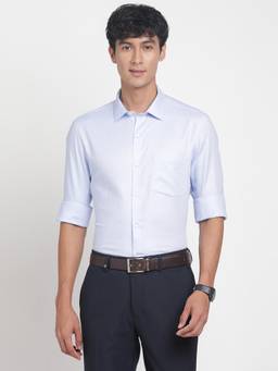 Turtle - Men Pure Cotton Slim Fit Printed Light Blue Formal Shirt