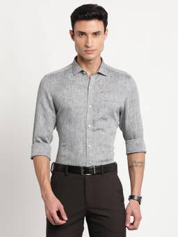 Turtle - Men Pure Linen Slim Fit Solid Grey Formal Shirt