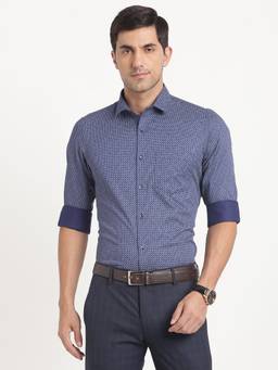 Turtle - Men Pure Cotton Slim Fit Printed Blue Formal Shirt