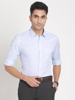 Turtle - Men Giza Cotton Slim Fit Self Design Light Blue Formal Shirt