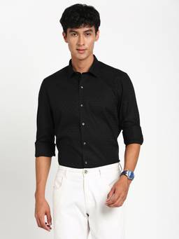 Turtle - Men Pure Cotton Slim Fit Jacquard Black Party Shirt