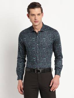 Turtle - Men Cotton Tencel Slim Fit Printed Navy Blue Party Shirt