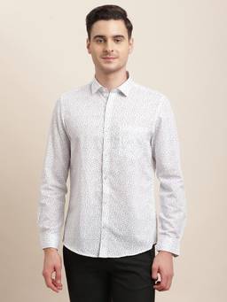 Turtle - Men Cotton Linen Slim Fit Printed White Formal Shirt