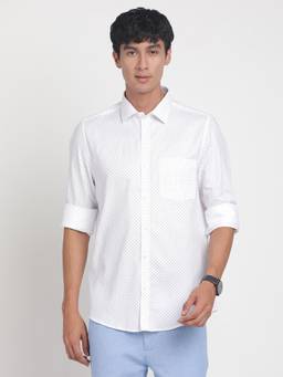 Turtle - Men Pure Cotton Slim Fit Printed White Formal Shirt