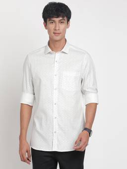 Turtle - Men Pure Cotton Slim Fit Printed White Formal Shirt