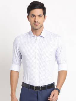 Turtle - Men Pure Cotton Slim Fit Printed White Formal Shirt