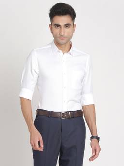 Turtle - Men Pure Cotton Slim Fit Self Design White Formal Shirt