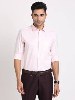 Turtle - Men Pure Cotton Slim Fit Self Design Light Pink Formal Shirt