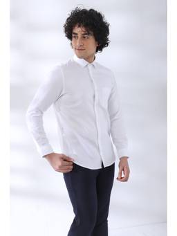 Turtle - Men Pure Cotton Slim Fit Self Design White Formal Shirt