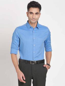 Turtle - Men Pure Cotton Slim Fit Blue Formal Shirt