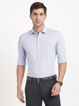 Turtle - Men Pure Cotton Slim Fit Checkered Light Blue Formal Shirt