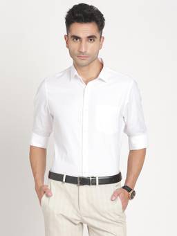 Turtle - Men Pure Cotton Slim Fit Dobby Self Design White Formal Shirt