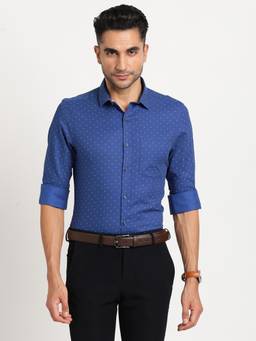 Turtle - Men Pure Cotton Slim Fit Printed Blue Formal Shirt