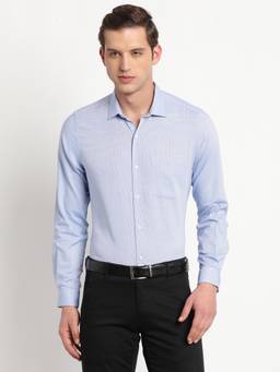 Turtle - Men Pure Cotton Slim Fit Self Design Light Blue Formal Shirt