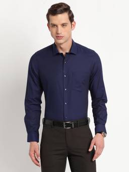 Turtle - Men Pure Cotton Slim Fit Self Design Blue Formal Shirt
