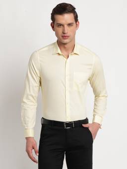 Turtle - Men Giza Cotton Slim Fit Solid Yellow Formal Shirt
