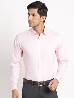 Turtle - Men Giza Cotton Slim Fit Solid Pink Formal Shirt