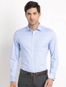 Turtle - Men Giza Cotton Slim Fit Solid Light Blue Formal Shirt