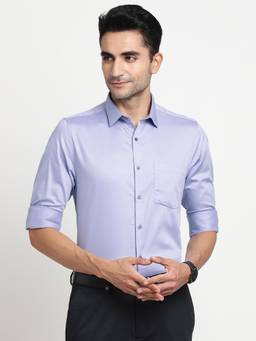 Turtle - Men Giza Cotton Slim Fit Solid Blue Formal Shirt