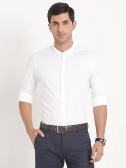 Turtle - Men Giza Cotton Slim Fit Self Design White Party Shirt