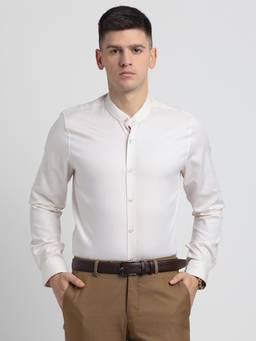 Turtle - Men Giza Cotton Slim Fit Self Design Off White Party Shirt