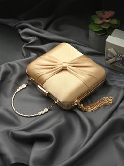 Toobacraft - Women Beautiful Bling Solid Gold Clutch with Detachable Strap