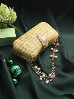 Toobacraft - Women Beautiful Bling Embellished Sequined Gold Clutch with Detachable Strap
