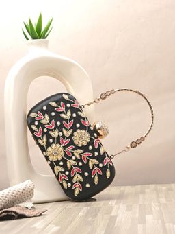 Toobacraft - Women Beautiful Bling Embellished Sequined Black Clutch with Detachable Strap