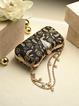Toobacraft - Women Beautiful Bling Embellished Sequined Black Clutch with Detachable Strap