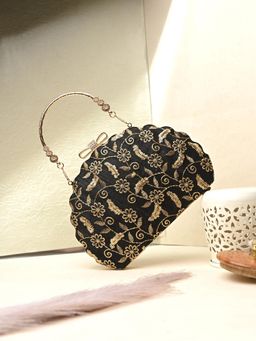 Toobacraft - Women Beautiful Bling Embellished Sequined Black Clutch with Detachable Strap