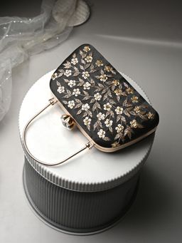Toobacraft - Women Beautiful Bling Embellished Sequined Black Clutch with Detachable Strap