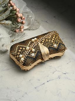 Toobacraft - Women Beautiful Bling Embellished Sequined Black Clutch with Detachable Strap