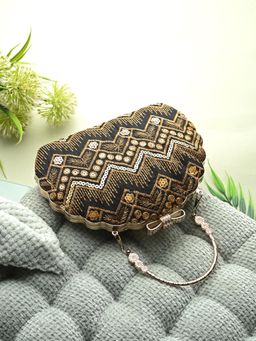 Toobacraft - Women Beautiful Bling Embellished Sequined Black Clutch with Detachable Strap