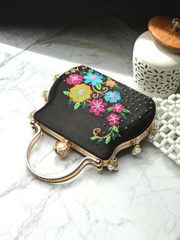 Toobacraft - Women Beautiful Bling Embellished Sequined Black Clutch with Detachable Strap
