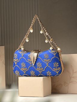 Toobacraft - Women Beautiful Bling Embellished Sequined Blue Clutch with Detachable Strap