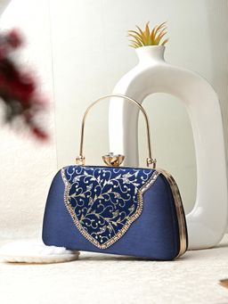 Toobacraft - Women Beautiful Bling Embellished Sequined Blue Clutch with Detachable Strap