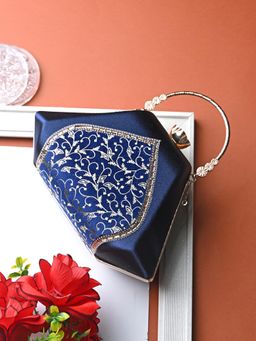 Toobacraft - Women Beautiful Bling Embellished Sequined Blue Clutch with Detachable Strap