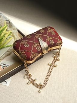 Toobacraft - Women Beautiful Bling Embellished Sequined Maroon Clutch with Detachable Strap