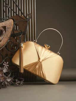 Toobacraft - Women Beautiful Bling Solid Gold Clutch with Detachable Strap