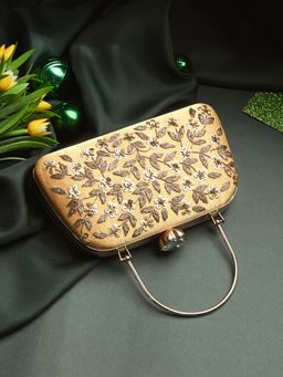 Toobacraft - Women Beautiful Bling Embellished Sequined Gold Clutch with Detachable Strap