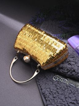Toobacraft - Women Beautiful Bling Embellished Sequined Gold Clutch with Detachable Strap