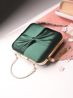 Toobacraft - Women Beautiful Bling Solid Green Clutch with Detachable Strap
