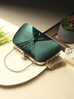 Toobacraft - Women Beautiful Bling Solid Green Clutch with Detachable Strap