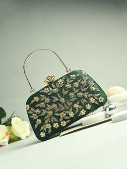 Toobacraft - Women Beautiful Bling Embellished Sequined Green Clutch with Detachable Strap