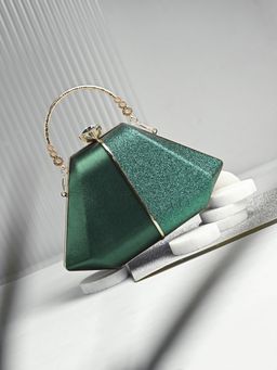 Toobacraft - Women Beautiful Bling Solid Green Clutch with Detachable Strap