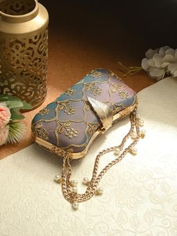 Toobacraft - Women Beautiful Bling Embellished Sequined Brown Clutch with Detachable Strap